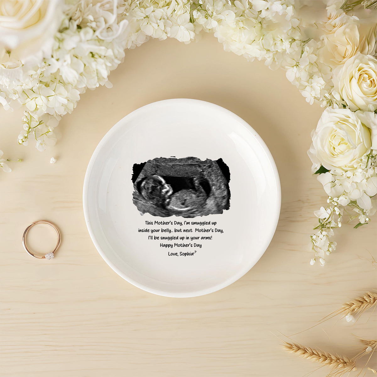 Personalized Baby Ultrasound Jewelry Dish – Pregnancy Announcement Gift, First Mother’s Day Gift from Bump LM32 899795