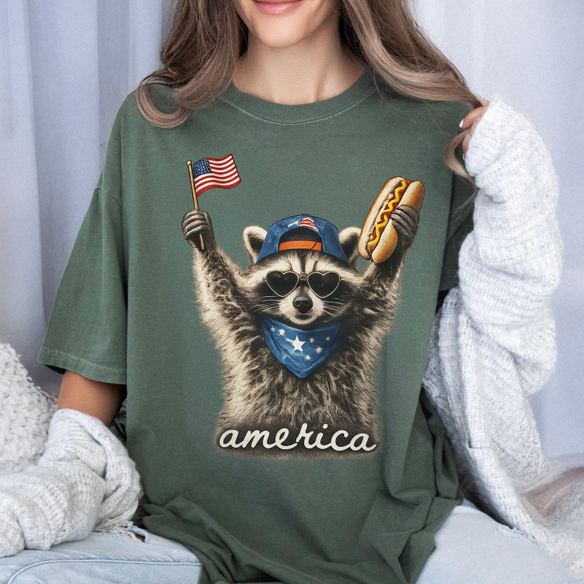 Feral & Free Racoon , 4th of July , USA Independence Day Comfort Shirt TH10 170095