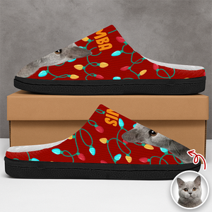 Custom Photo Cat Christmas Lights Slippers Unique Funny Gift HA75 897694