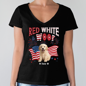 Custom Dog Photo Red White Woof Dark Shirt HA75 892642