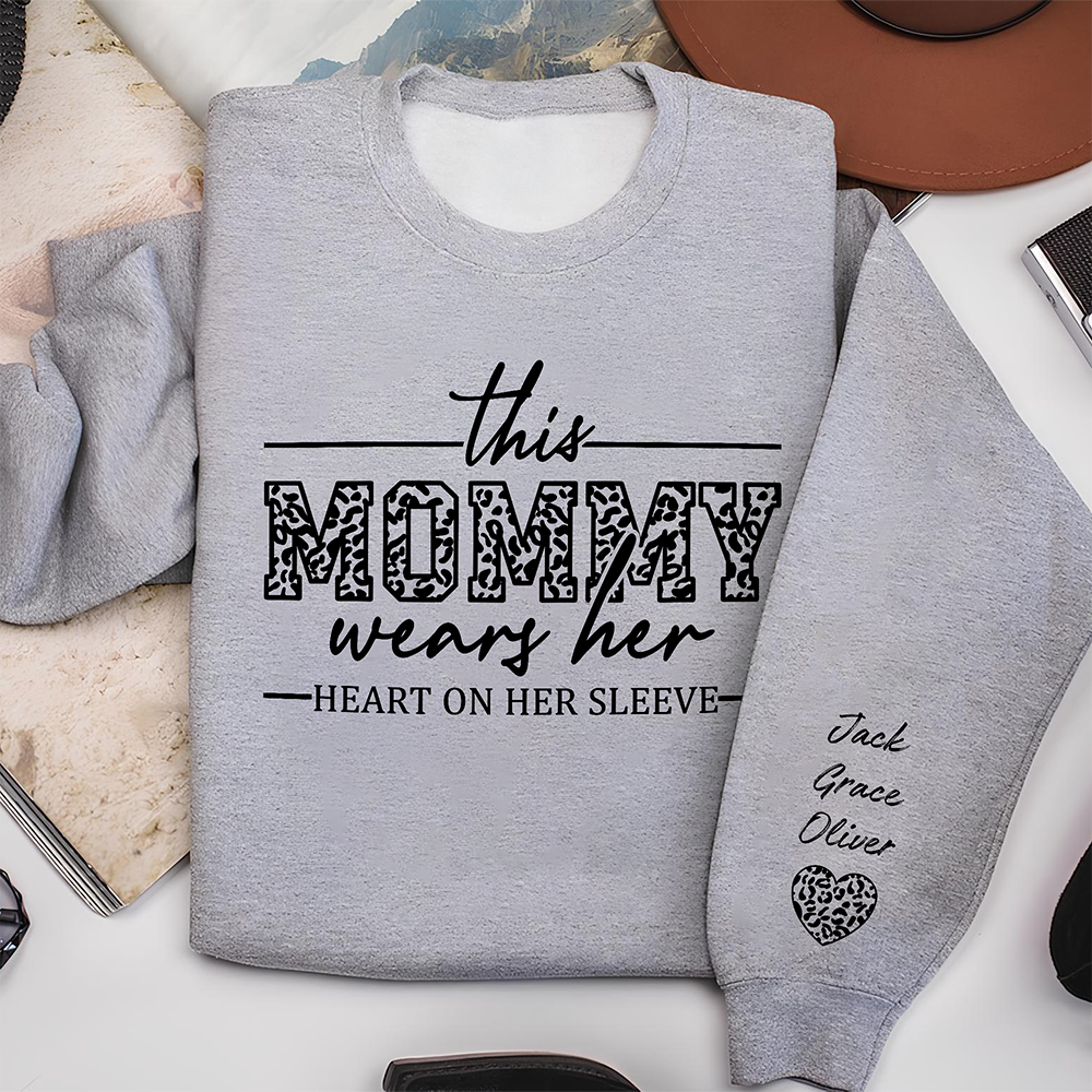Personalized This Mom Wears Her Heart On Her Sleeve Printed Sweatshirt LM32 899095