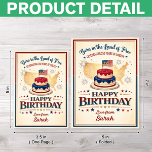 Custom Name Born in the Land of Free - Celebrating 250 Years Of Liberty Birthday Card LM32 897851