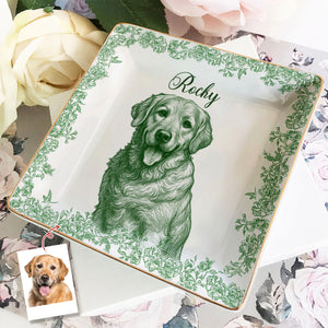 Custom Photo Dog Cat Toile De Jouy Style Jewelry Dish HA75 898320