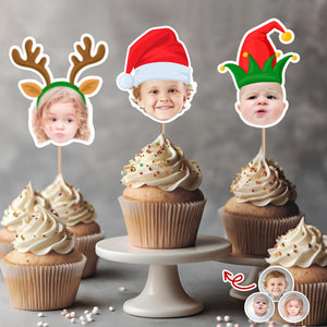 Custom Cute Face Christmas Cupcake Topper - XMAS Party Decor Gift For Family CH07 896254