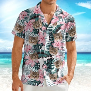 Custom Photo Funny Face Cat Tropical Floral Hawaii Shirt HA75 892262