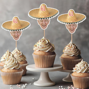 Custom Photo Mexican Fiesta Sombrero Maracas Birthday Decoration Party Cupcake Toppers HA75 892110