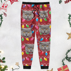 Custom Photo With Colorful Christmas Lights For Cat Lovers Sweatpants N304 889922