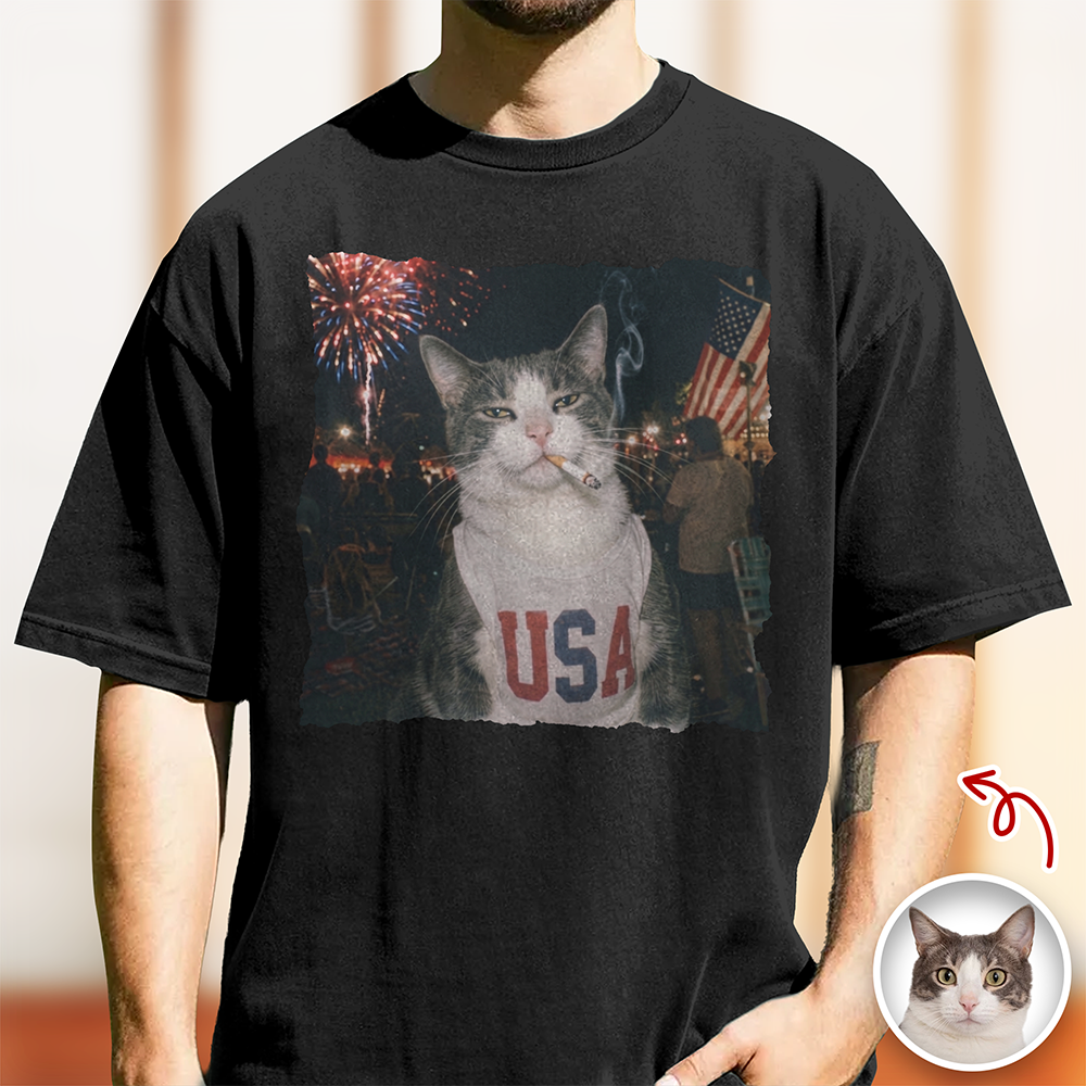 Custom Photo Funny Smoking Cat Comfort Shirt, Vintage 4th of July Gift CH07 911906