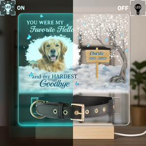 You Are My Favorite Hello An My Hardest Goodbye - Custom Pet Photo Memorial Acrylic Collar Frame CH07 896078