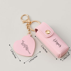 Custom Name Engraved Birth Flower Lipstick Keychain Case With Mirror - Valentine Gift, Birthday Gift for Her LM32 897659