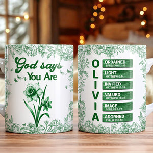 Custom Name Letter And Flower Toile De Jouy Style God Says I Am Print Full Mug LM32 895397
