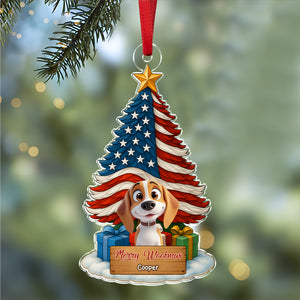 Custom Cute 3D Dog US Flag Christmas Tree Acrylic Ornament For Dog Lovers HA75 898066