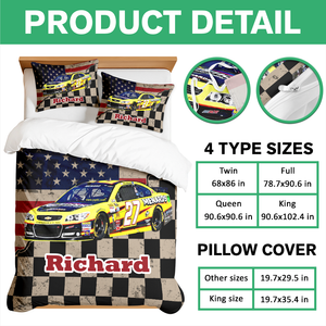 Personalized Racing Photo Checkered Flag Bedding Set Gift For Car Lovers CH07 899918