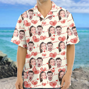 Custom Couple Photo With Heart Pattern Hawaii Shirt HA75 892608