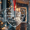 First Christmas With Cute Puppy And Snowflakes Custom Cat Photo Heart Glass Ornament CH07 896780