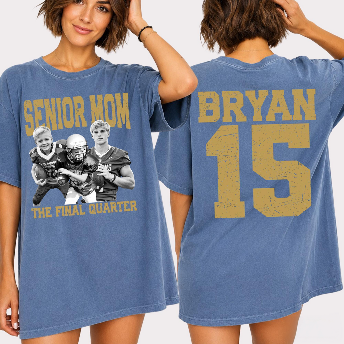Custom Senior Dad Mom Football Shirt, Personalized Photo Tee with Name & Number Back, The Final Quarter, Class of 2027 Gift HO82 903214