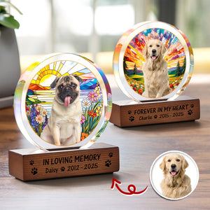 Custom Photo Forever In My Heart Dog Cat Pet Memorial Round Acrylic Frame Block HA75 897014