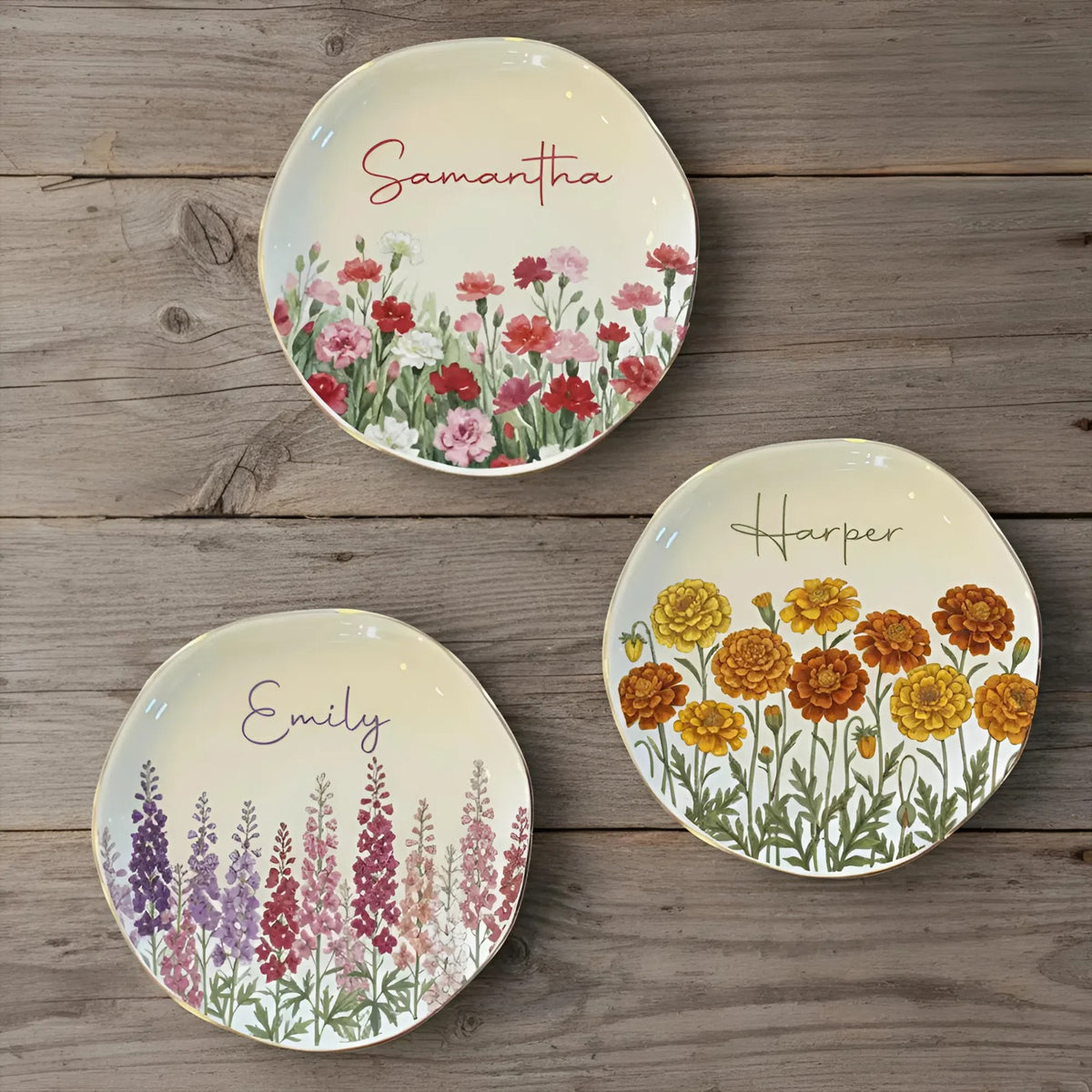 Personalized Watercolor Birth Month Flower Ring Trinket Dish Mother's Day, Birthday, Wedding Bridesmaid Gift HA75 921086