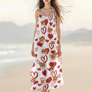 Custom Photo Love Heart Cat Women's V-Neck Cami Maxi Dress HO82 893738