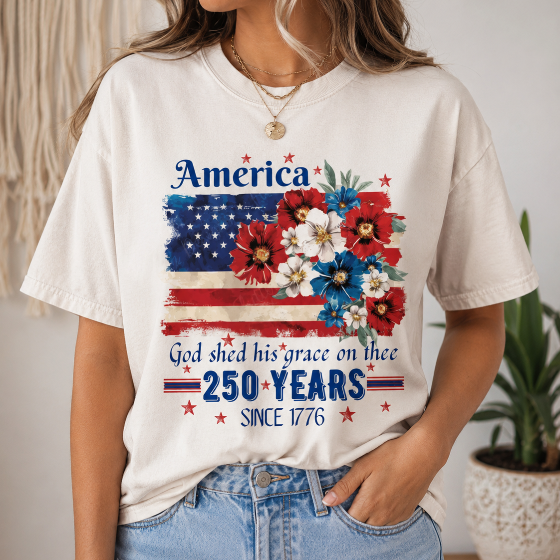 USA 250 Years Anniversary Flag Floral Comfort Shirt Celebrate 250th Anniversary Patriot Gift CH07 911716
