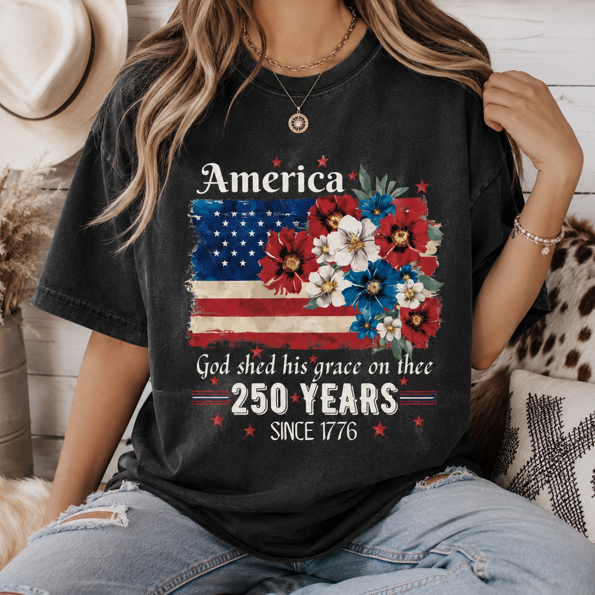 USA 250 Years Anniversary Flag Floral Comfort Shirt Celebrate 250th Anniversary Patriot Gift CH07 911716