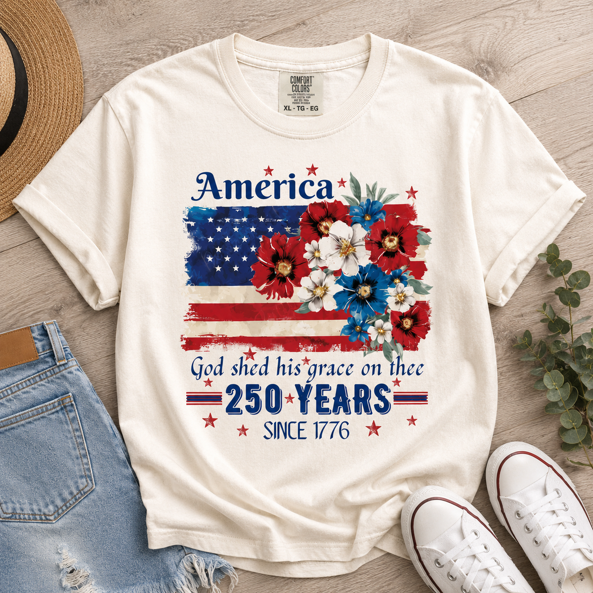 USA 250 Years Anniversary Flag Floral Comfort Shirt Celebrate 250th Anniversary Patriot Gift CH07 911716