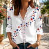 USA Flag 4th of July Blouse Shirt, Merica Red White Blue Women's Button Up Shirt Independence Day Summer Outfit CH07 911726