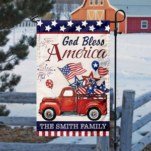 Custom Name God Bless America Patriotic Red Truck Garden Flag LM32 897195
