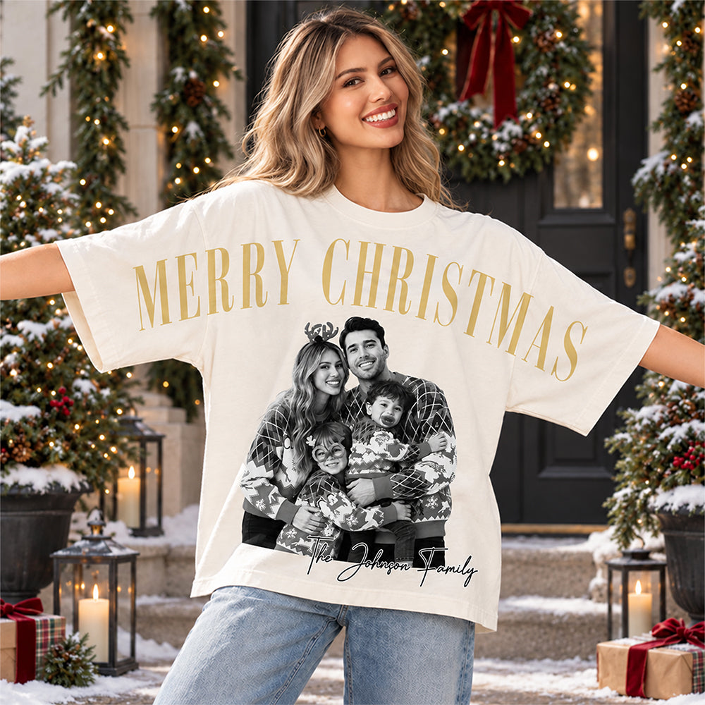 Personalized Vintage Photo Merry Christmas Shoulder to Shoulder Comfort Shirt Family Gift HA75 919568