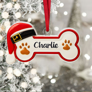 Personalized Custom Name Dog Bone With Santa Hat Acrylic Ornament TH10 896635