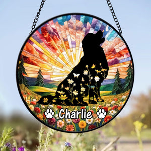 Custom Floral Dog Memorial For Dog Lover Stained Glass Suncatcher TH10 894461