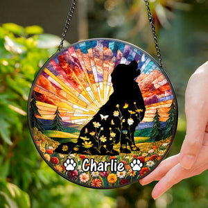 Custom Floral Dog Memorial For Dog Lover Stained Glass Suncatcher TH10 894461