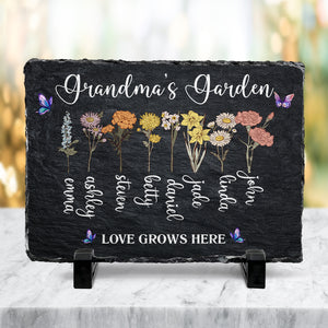 Grandma with Grandkid's Birth Flower Rectangle Shaped Stone With Stand Personalized Gift HO82 893628