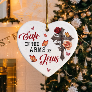 Custom Photo Safe In The Arms Of Jesus Memorial Heart Shaped Ceramic Ornament LM32 893825