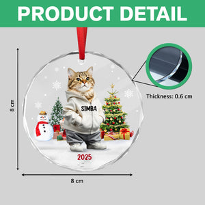 Custom Photo Cat Christmas Glass Ornament CH07 899786