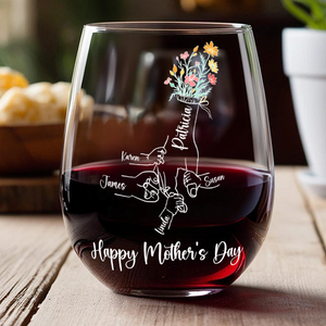 Personalized Floral Hands Mom With Kids Mother's Day Wine Glass LM32 893311