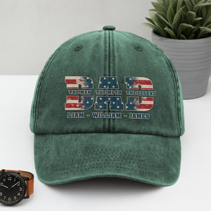 Dad Hero Legend 4th of July Personalized Dad USA Flag Washed Denim Baseball Cap CH07 896118