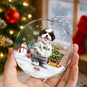 Custom Photo Dog Christmas Glass Ornament CH07 899784