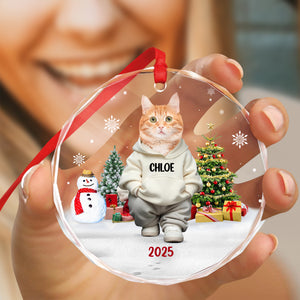 Custom Photo Cat Christmas Glass Ornament CH07 899786