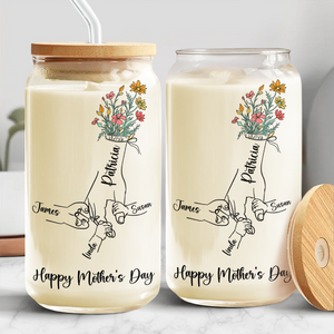 Personalized Floral Hands Mom With Kids Mother's Day Glass Can With Lid LM32 893291