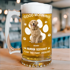 Custom Photo Happy Father's Day Human Servant Personalized Glass Beer Mug Funny Gift For Dog Cat Lover CH07 895548