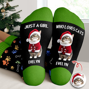 Custom Photo Just A Girl Who Loves Cats Crew Socks HA75 897196