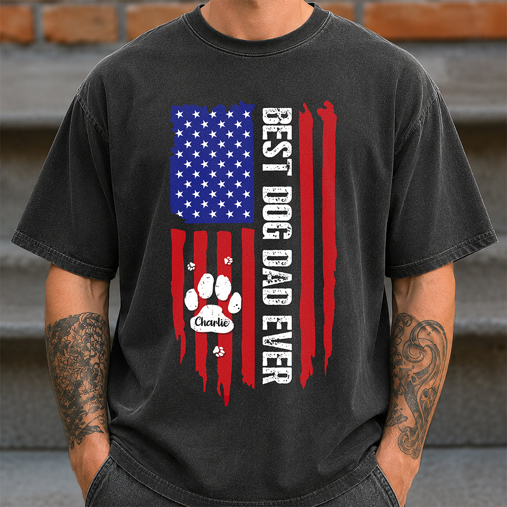Personalized Best Dog Dad Ever Paw American Flag Comfort Shirt CH07 911526