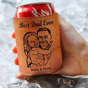 Custom Pencil Drawing Photo Best Dad Ever Leather Can Cooler Holder LM32 893667