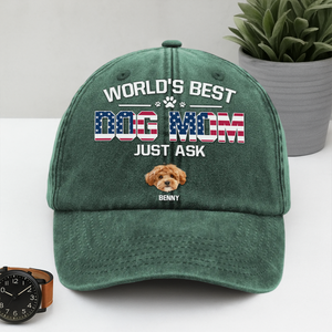 Custom Photo American Best Dog Dad Washed Denim Baseball Cap HA75 892498