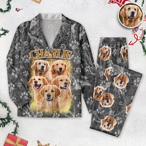 Custom Vintage Bootleg Pet Pajama Set – Personalized Pet Photo Dog Pajamas, Custom Dog Portrait Sleepwear, 90s Retro Lounge Set LM32 897369