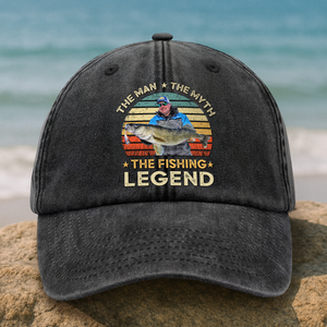 Custom Photo The Fishing Legend Washed Denim Baseball Cap HA75 892488