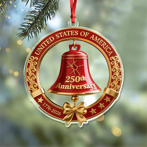USA 250th Anniversary Red Bell Acrylic Ornament LM32 895863