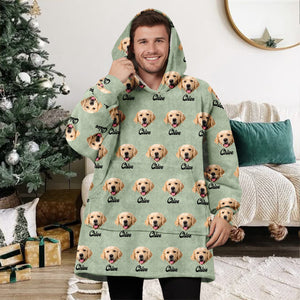 Custom Pet Portrait Hoodie Blanket – Personalized Dog/Cat/Person Photo & Name Gift HA75 898452