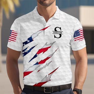 Personalized Golf Ball Pattern With America Flag Polo Shirt Gift For Golfer, Golf Lovers HO82 900806